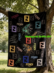 Fendi Multicolor FF Logo Tiger Flannel Sofa Throw Blanket IMG_9408